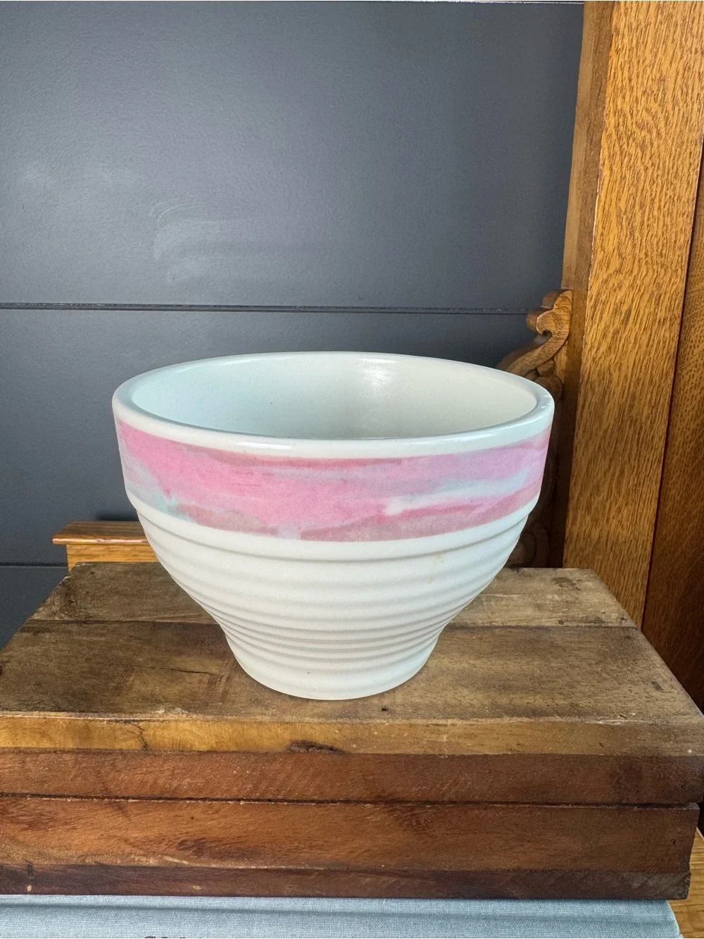 Treasure Craft Mirage Pottery Bowl USA 80's-90's Pastel Pink Teal Blue Airbrush